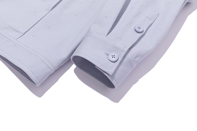 13DE MARZO All-Over Faux Rhinestone Shirt Jacket Blue