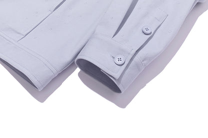 13DE MARZO All-Over Faux Rhinestone Shirt Jacket Blue