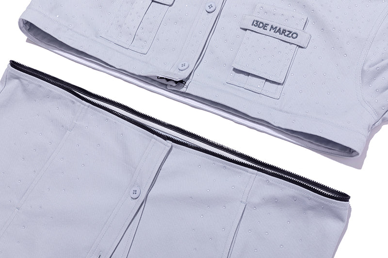 13DE MARZO All-Over Faux Rhinestone Shirt Jacket Blue