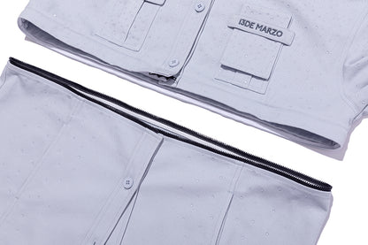 13DE MARZO All-Over Faux Rhinestone Shirt Jacket Blue