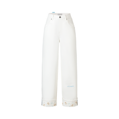 13DE MARZO Cuffed Wide-Leg Jeans Beige