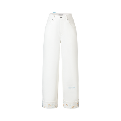 13DE MARZO Cuffed Wide-Leg Jeans Beige