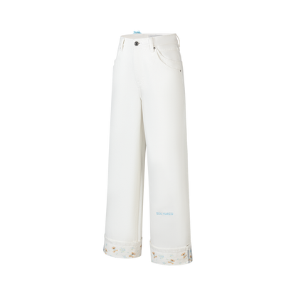 13DE MARZO Cuffed Wide-Leg Jeans Beige