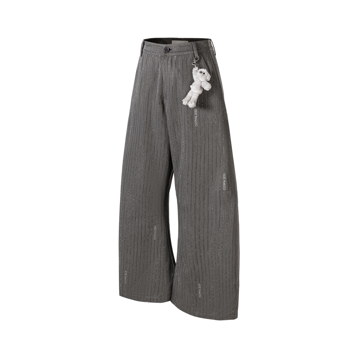 13DE MARZO Curved-Hem Stripe Rhinestone Trousers Grey