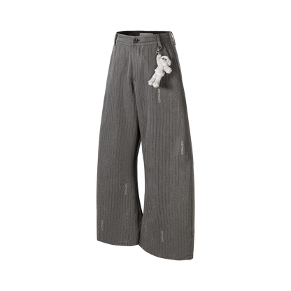 13DE MARZO Curved-Hem Stripe Rhinestone Trousers Grey