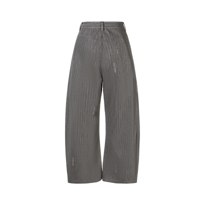 13DE MARZO Curved-Hem Stripe Rhinestone Trousers Grey