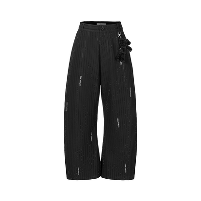 13DE MARZO Curved-Hem Stripe Rhinestone Trousers Black