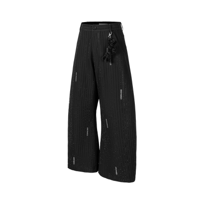 13DE MARZO Curved-Hem Stripe Rhinestone Trousers Black