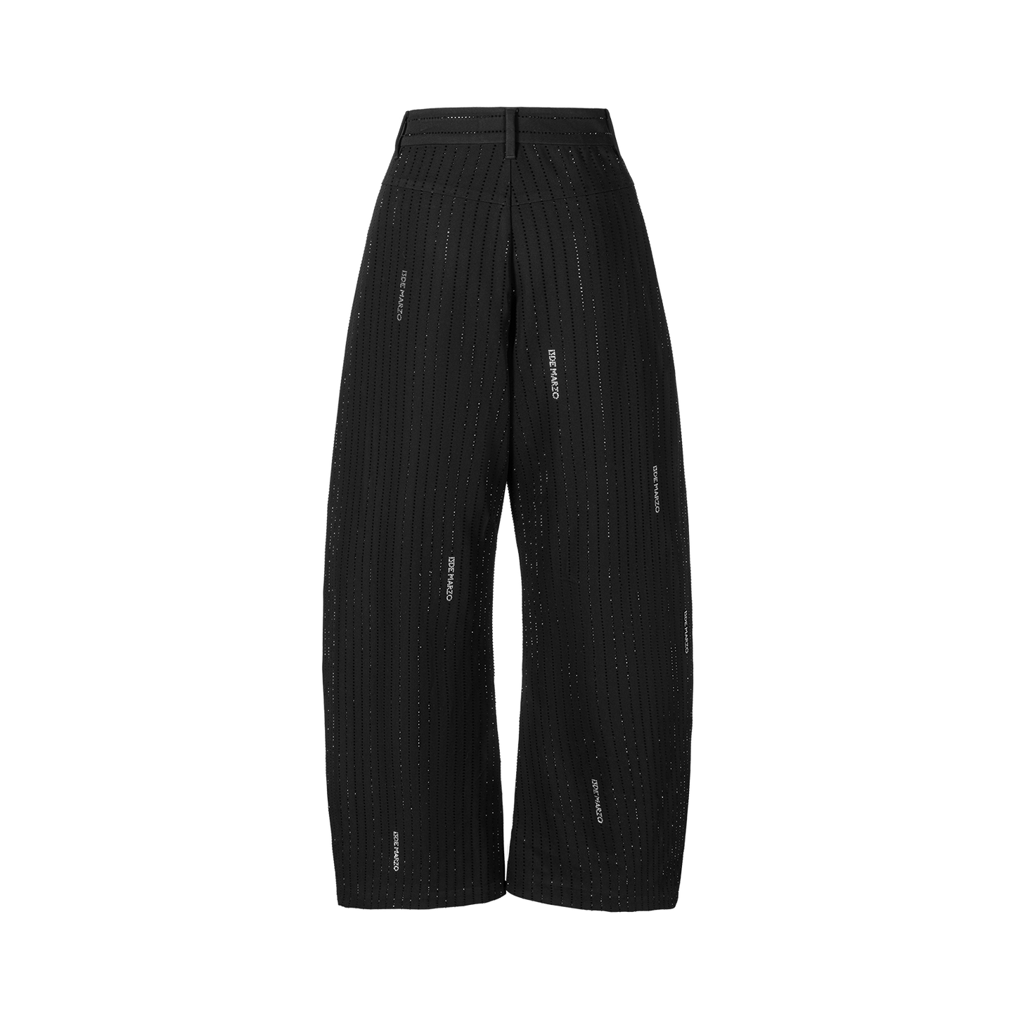 13DE MARZO Curved-Hem Stripe Rhinestone Trousers Black