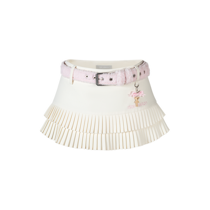 13DE MARZO Tiered Pleated Skort Beige