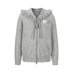 13DE MARZO Ruffle Collar Knitted Hoodie Grey