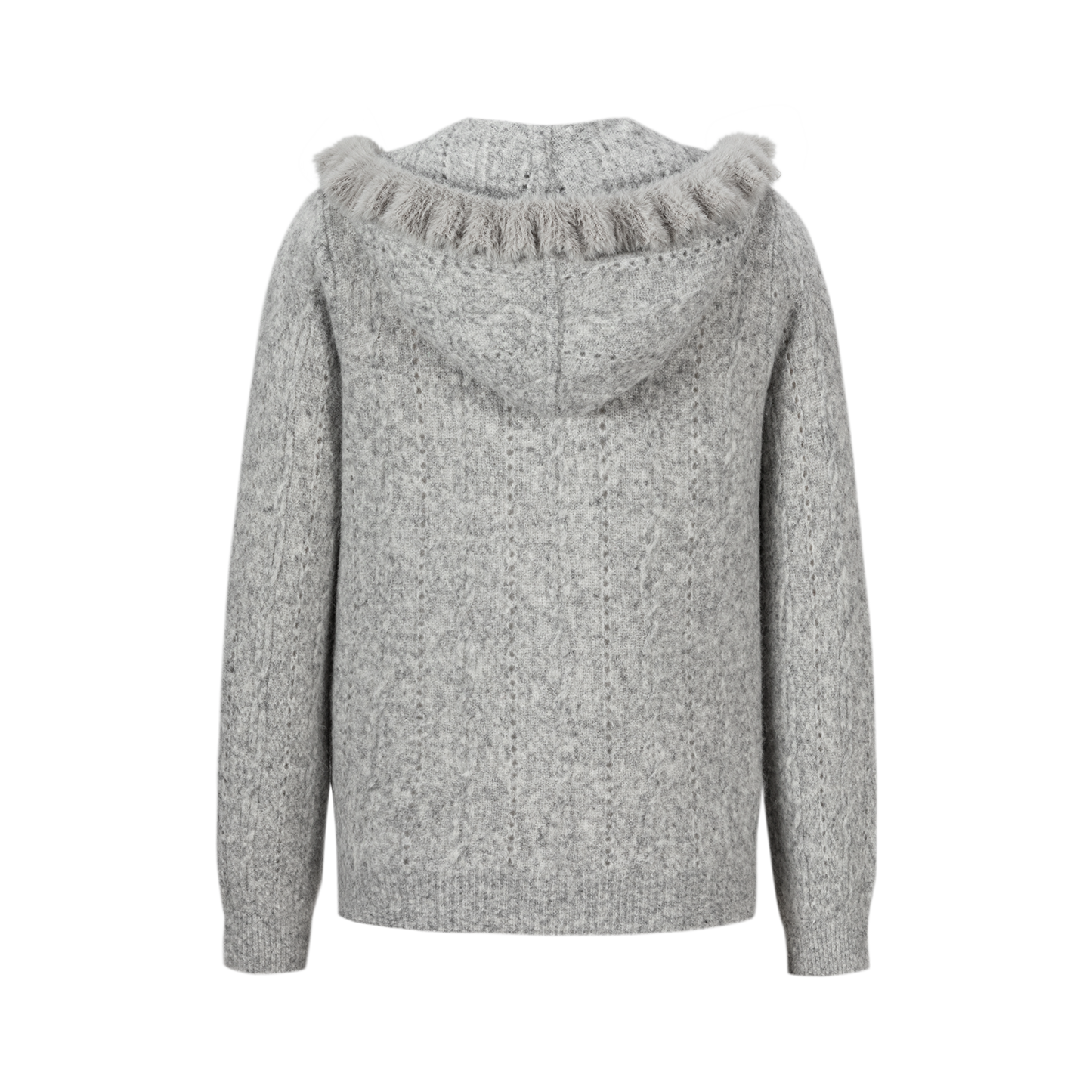 13DE MARZO Ruffle Collar Knitted Hoodie Grey