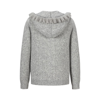 13DE MARZO Ruffle Collar Knitted Hoodie Grey