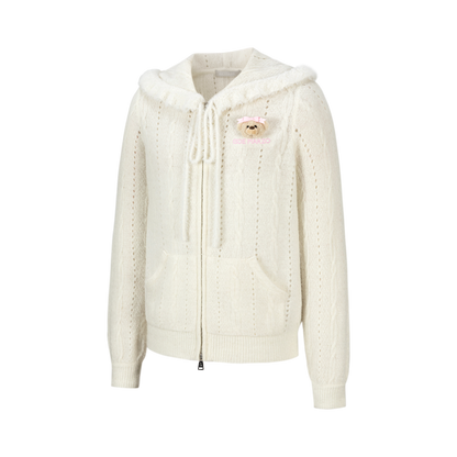 13DE MARZO Ruffle Collar Knitted Hoodie Beige