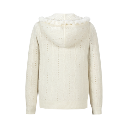 13DE MARZO Ruffle Collar Knitted Hoodie Beige