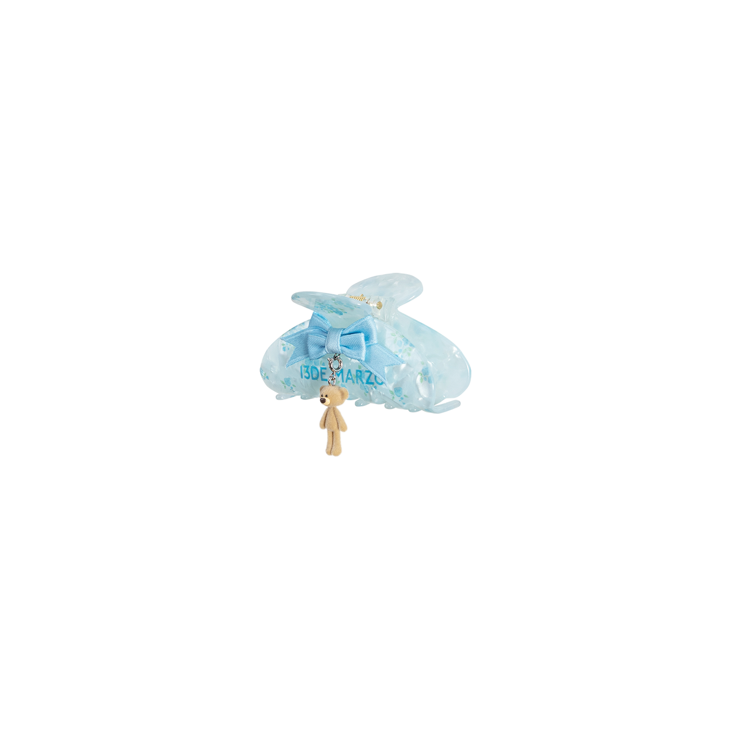 13DE MARZO Floral Bear Pendant Hair Clip Blue
