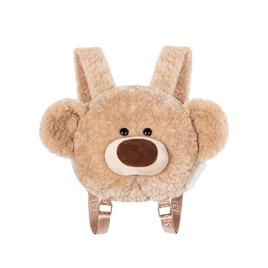 13DE MARZO Doozoo Head Backpack in beige teddy bear head design, offering a playful and practical accessory for adults.
