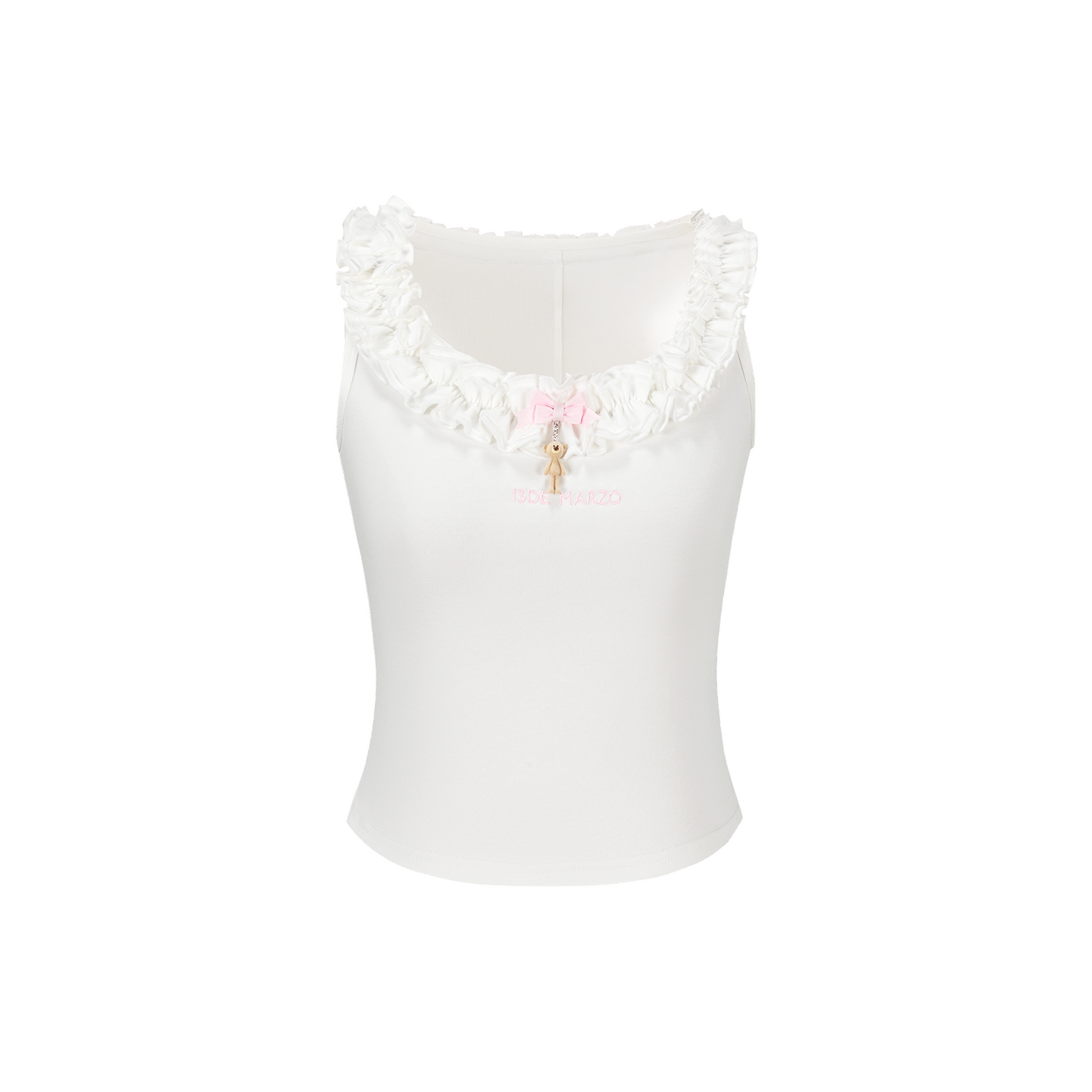 13DE MARZO Ruffle Collar Camisole White