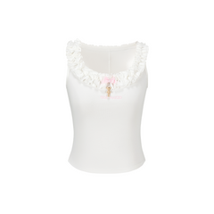 13DE MARZO Ruffle Collar Camisole White