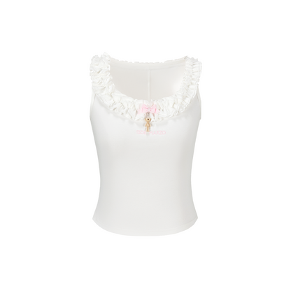 13DE MARZO Ruffle Collar Camisole White