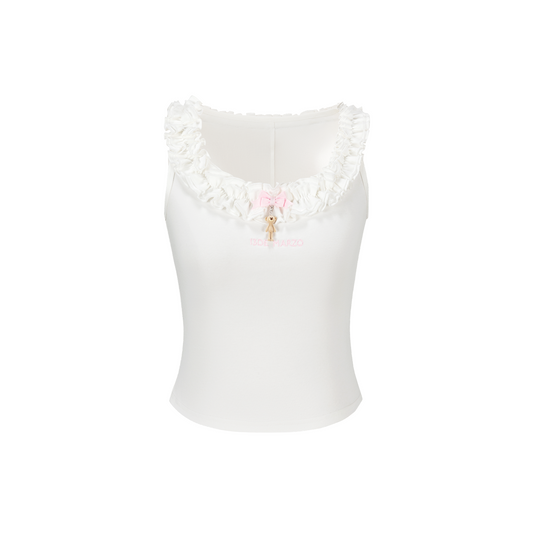 13DE MARZO Ruffle Collar Camisole White