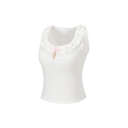 13DE MARZO Ruffle Collar Camisole White