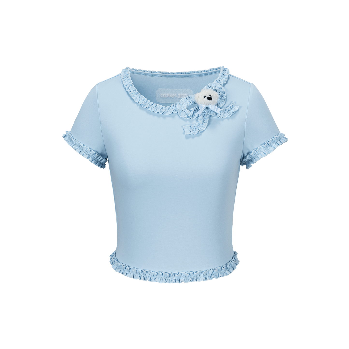 13DE MARZO Ruffle Hem Bow Tie Blouse Blue - 13DE MARZO
