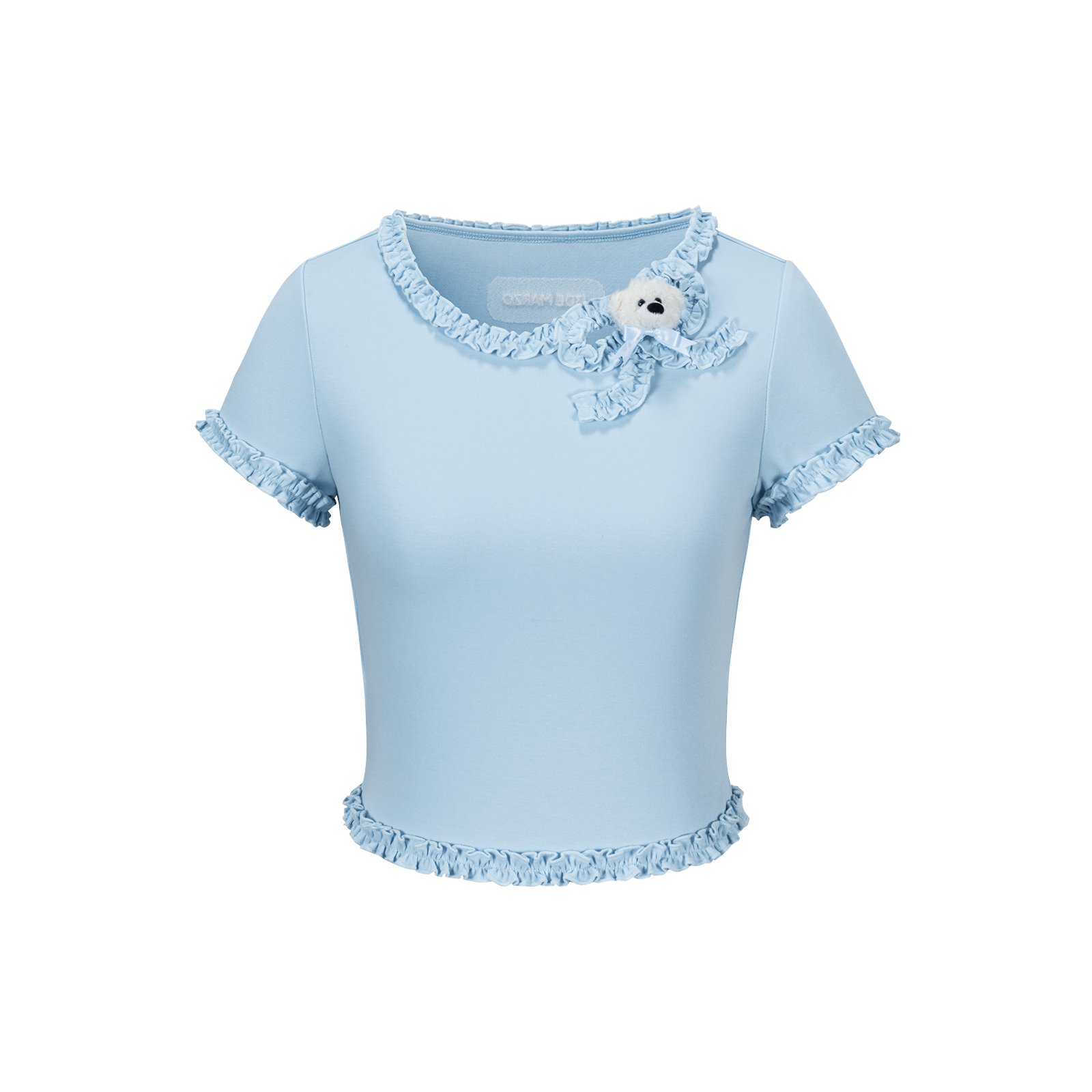 13DE MARZO Ruffle Hem Bow Tie Blouse Blue - 13DE MARZO
