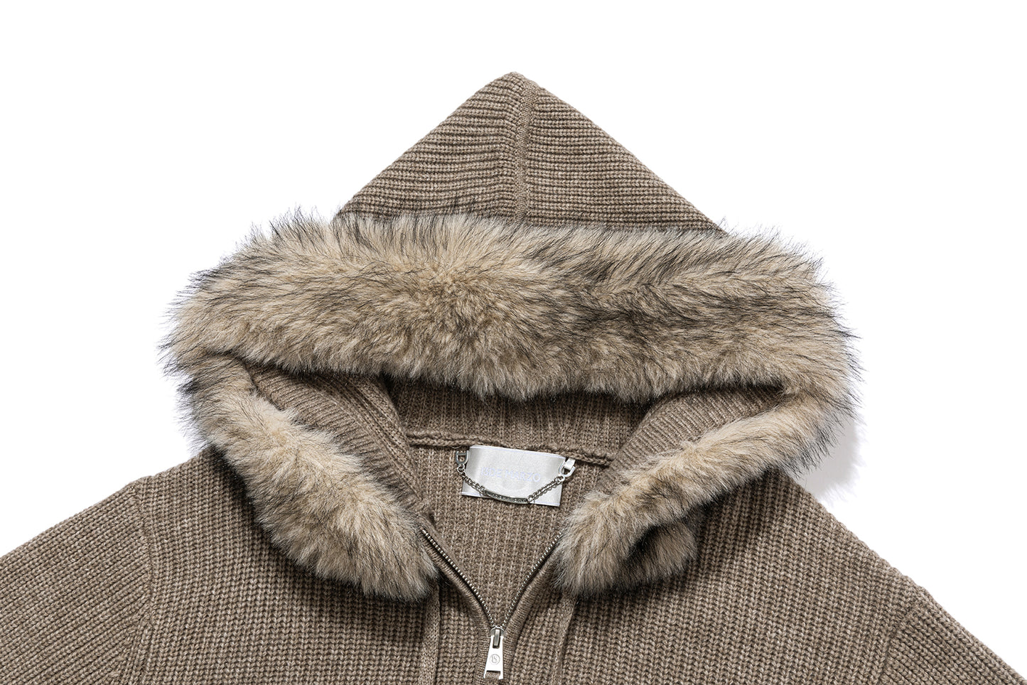 13DE MARZO Pom-pom Bear Fur Collar Knit Sweater Khaki