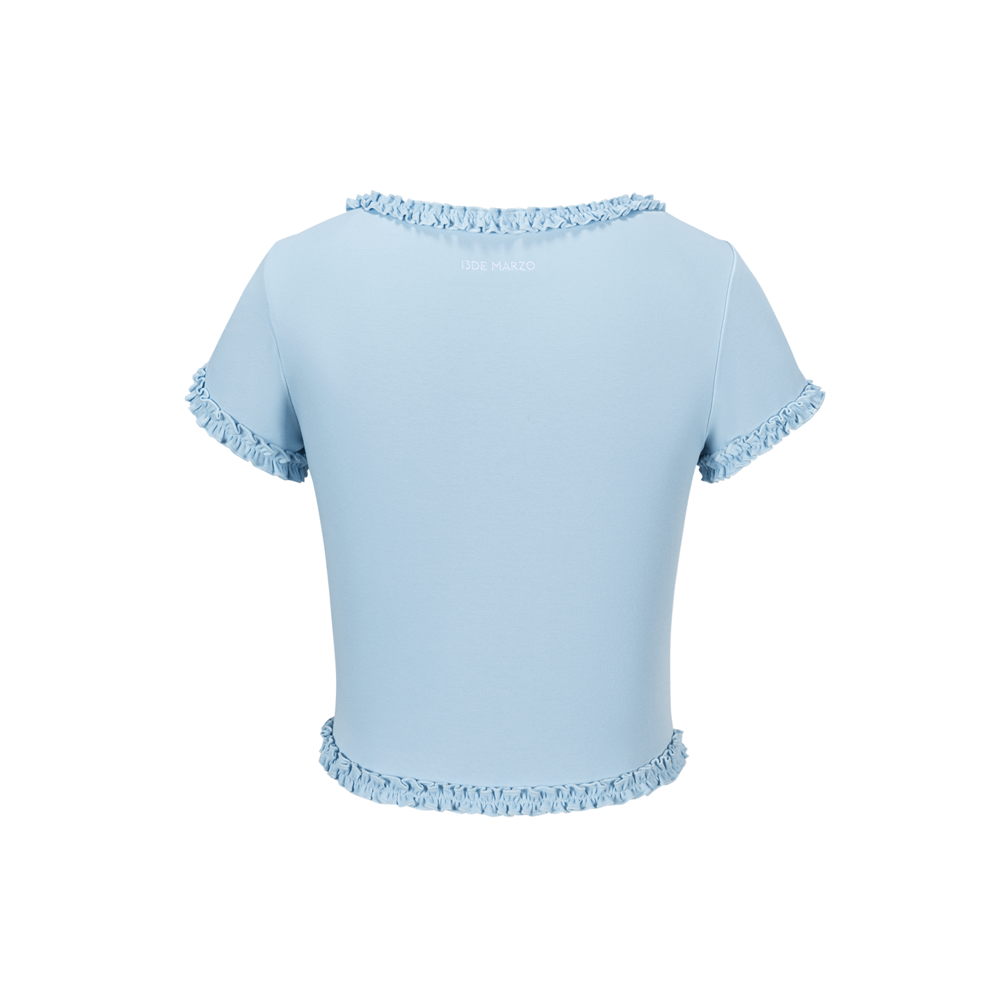 13DE MARZO Ruffle Hem Bow Tie Blouse Blue - 13DE MARZO