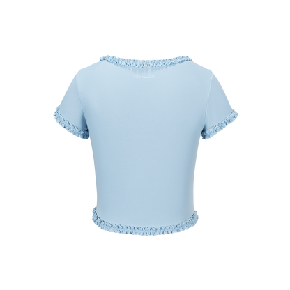 13DE MARZO Ruffle Hem Bow Tie Blouse Blue - 13DE MARZO
