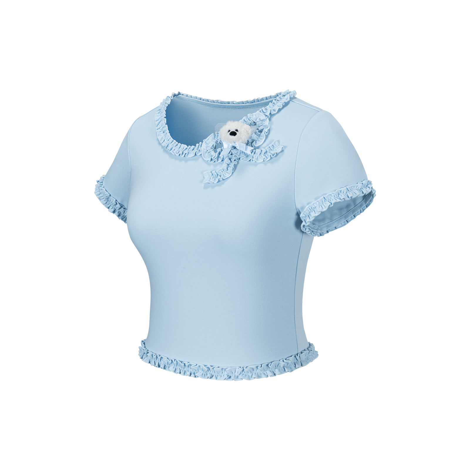 13DE MARZO Ruffle Hem Bow Tie Blouse Blue - 13DE MARZO