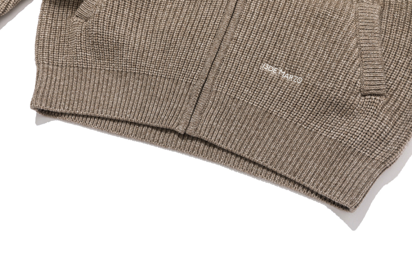 13DE MARZO Pom-pom Bear Fur Collar Knit Sweater Khaki