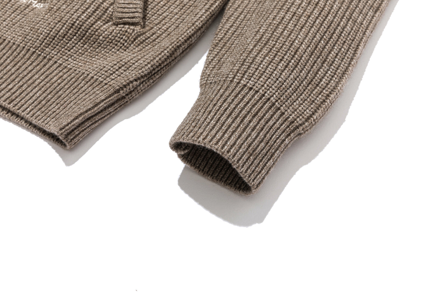 13DE MARZO Pom-pom Bear Fur Collar Knit Sweater Khaki