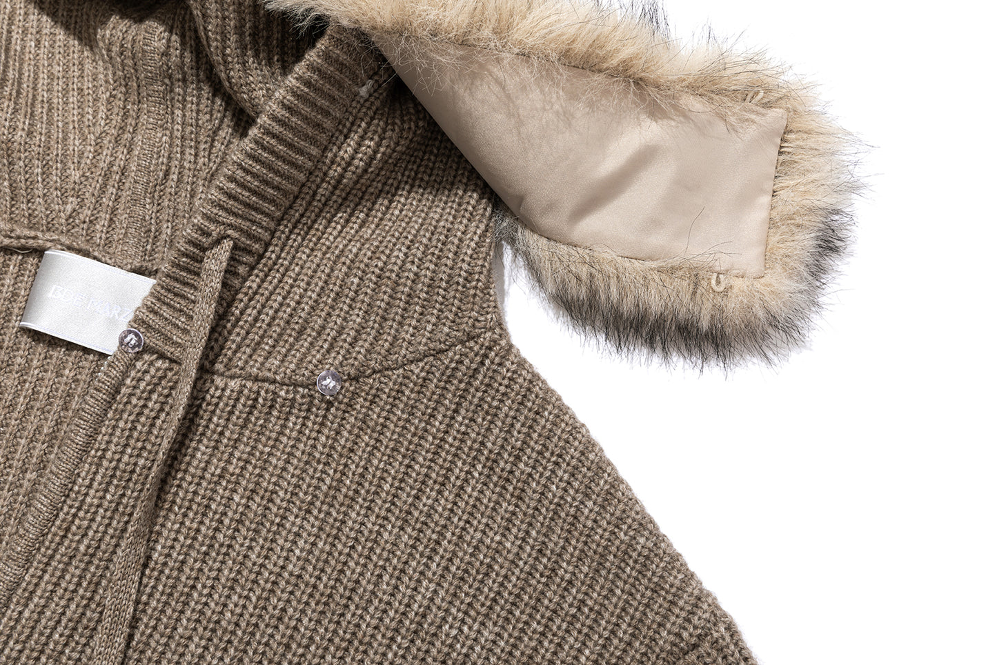 13DE MARZO Pom-pom Bear Fur Collar Knit Sweater Khaki