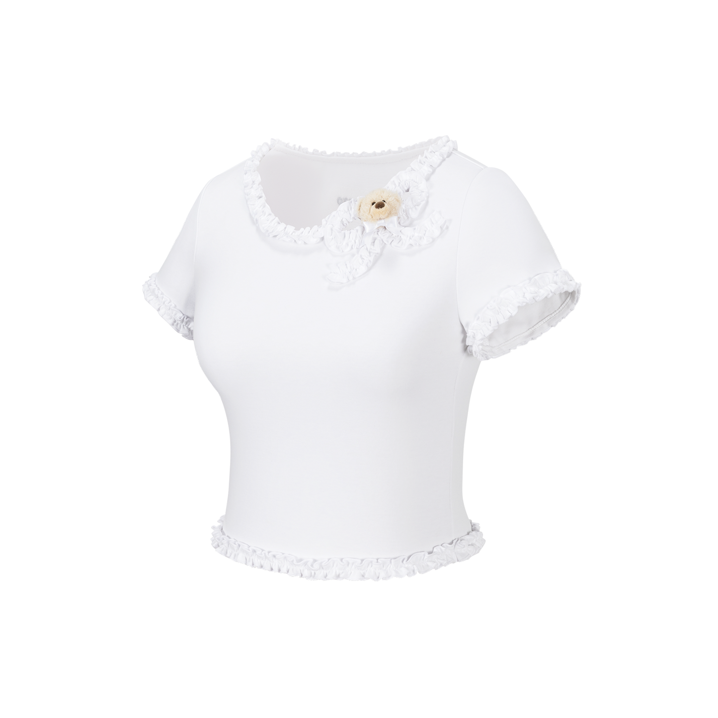 13DE MARZO Ruffle Hem Bow Tie Blouse White - 13DE MARZO