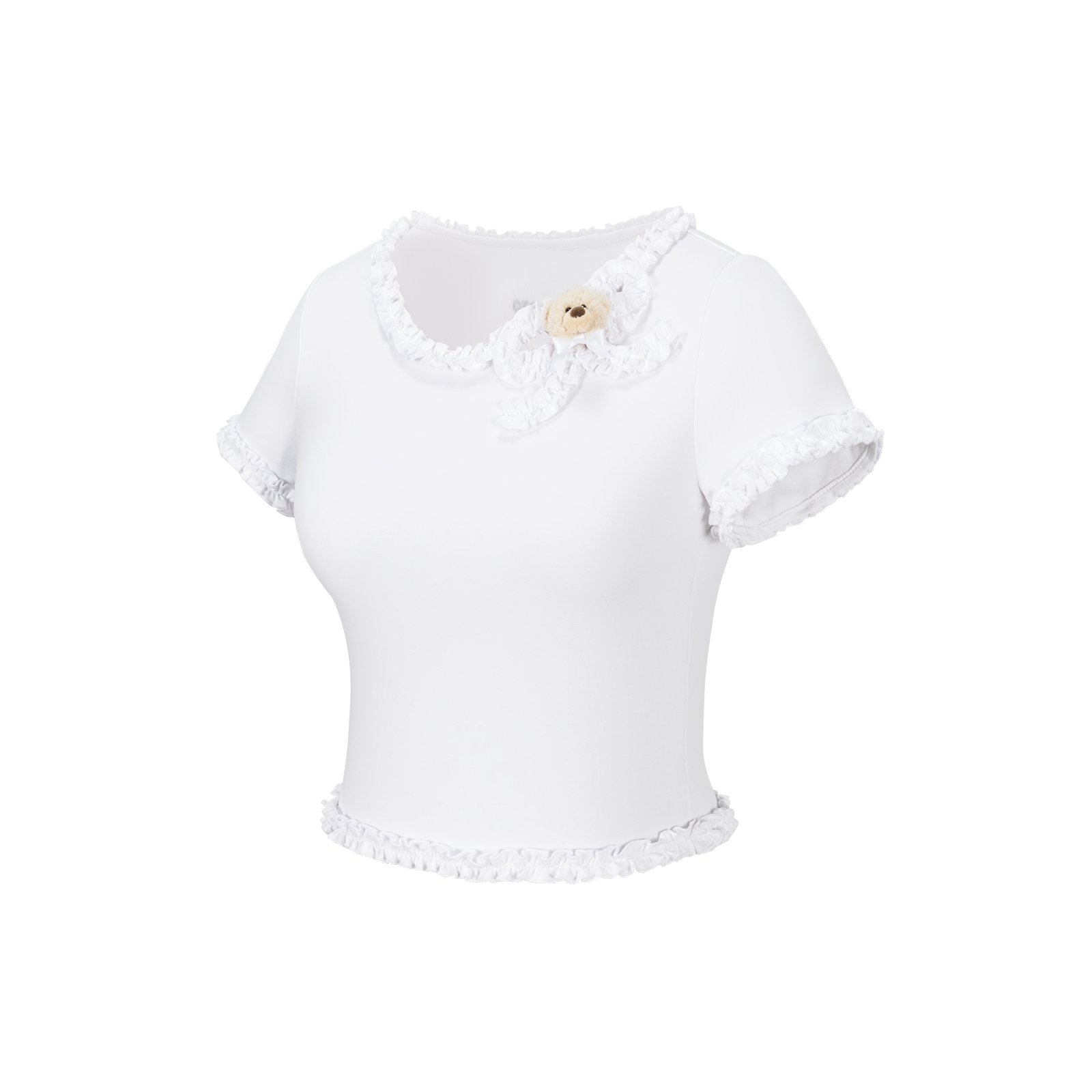 13DE MARZO Ruffle Hem Bow Tie Blouse White - 13DE MARZO