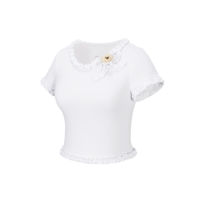 13DE MARZO Ruffle Hem Bow Tie Blouse White - 13DE MARZO