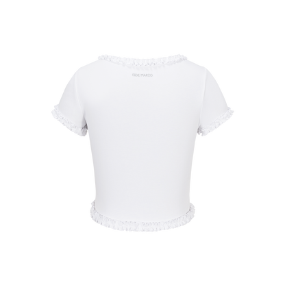 13DE MARZO Ruffle Hem Bow Tie Blouse White - 13DE MARZO