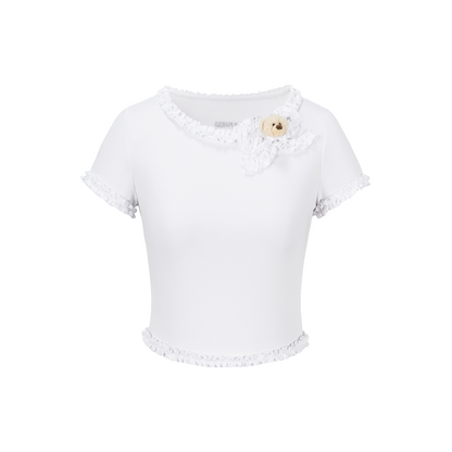 13DE MARZO Ruffle Hem Bow Tie Blouse White - 13DE MARZO