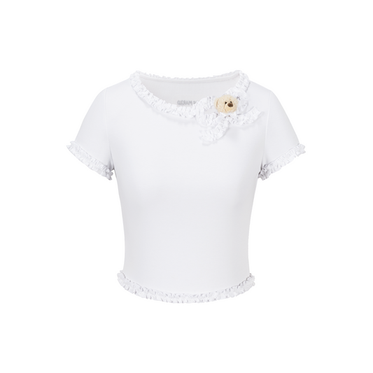 13DE MARZO Ruffle Hem Bow Tie Blouse White - 13DE MARZO