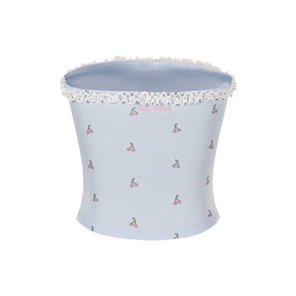 13DE MARZO All-Over Cherry Bear Print Tiered Bustier Blue