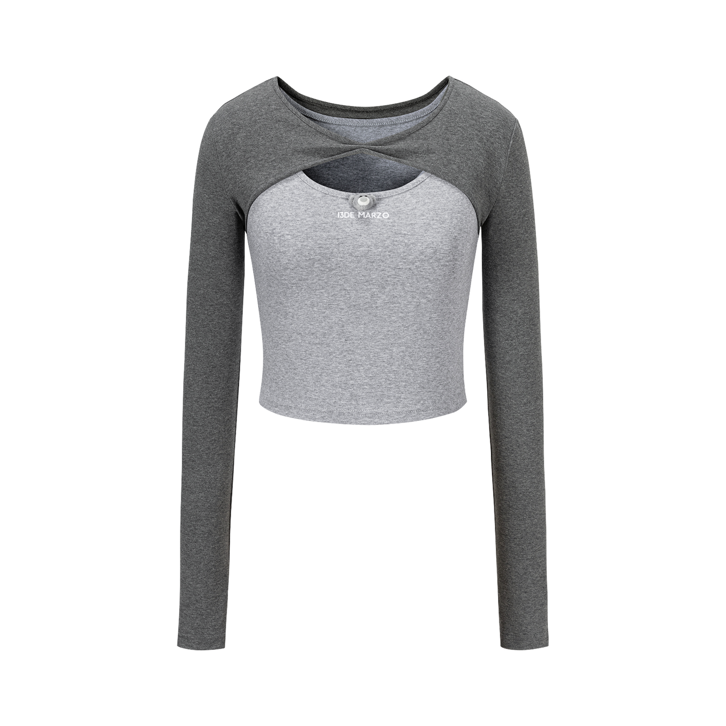 13DE MARZO Knitted Lace-Up Two-Piece Long Sleeve Set Dark Grey