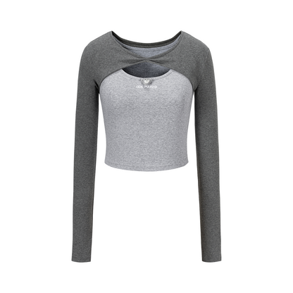 13DE MARZO Knitted Lace-Up Two-Piece Long Sleeve Set Dark Grey