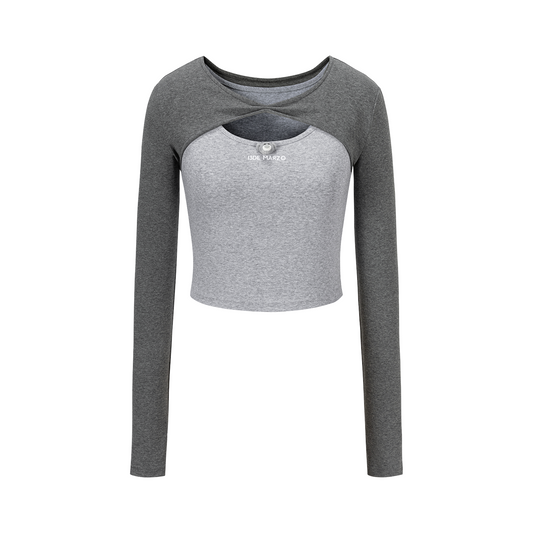 13DE MARZO Knitted Lace-Up Two-Piece Long Sleeve Set Dark Grey