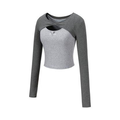 13DE MARZO Knitted Lace-Up Two-Piece Long Sleeve Set Dark Grey