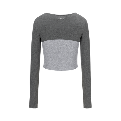 13DE MARZO Knitted Lace-Up Two-Piece Long Sleeve Set Dark Grey