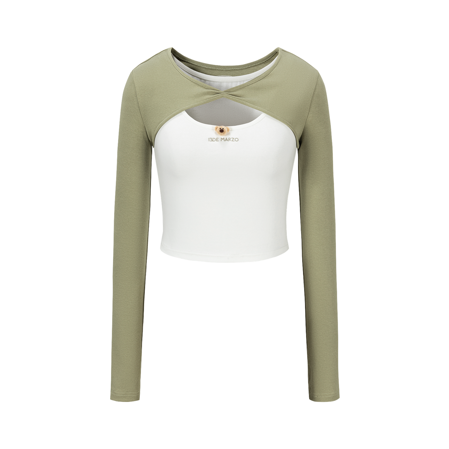 13DE MARZO Knitted Lace-Up Two-Piece Long Sleeve Set Green