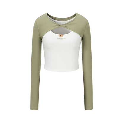 13DE MARZO Knitted Lace-Up Two-Piece Long Sleeve Set Green