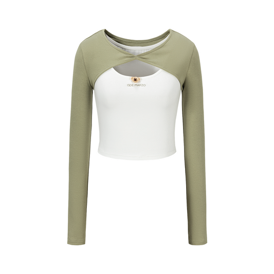 13DE MARZO Knitted Lace-Up Two-Piece Long Sleeve Set Green